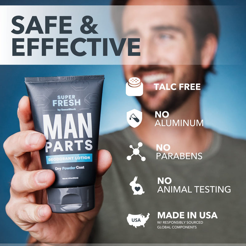 Super Fresh Ball Deodorant for Men by SweatBlock | Prevent Sweaty Man Parts & Odor (Balls, Butt and Groin) | Talc-Free | Lotion-to-Powder, No Mess, Quick-Dry Formula | 4 fl oz Tube - NewNest Australia
