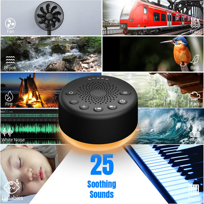 Easysleep Sound White Noise Machine with 25 Soothing Sounds and Night Lights with 32 Levels of Volume 5 Timers Memory Function for Adults Babies and Kids (Black) Black - NewNest Australia