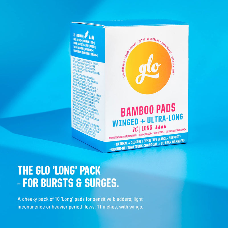 glo Organic Bamboo Light Incontinence Pads Ultra Biodegradable for Sensitive Bladders & Periods - Superior Leak Protection and Comfort Long Pads (280 mm) - 10 Count 10 Count (Pack of 1) - NewNest Australia