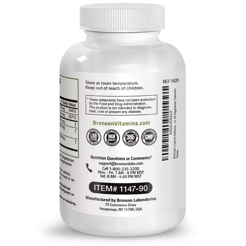 Bronson L-Lysine Defense Immune Support Complex 1500 MG L-Lysine Plus Olive Leaf, Garlic, Vitamin C and Zinc - Non-GMO, 90 Vegetarian Capsules 90 Count (Pack of 1) - NewNest Australia