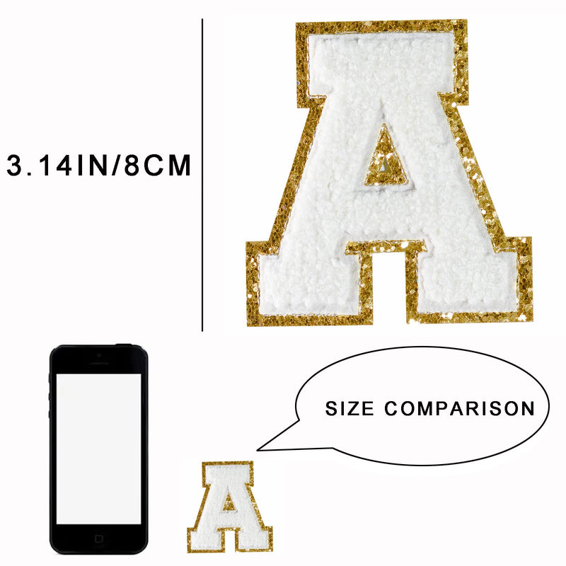4 PCS Letter Patches, Gold Glitters Patches & white Chenill, Decorative Repair Embroidered Patches Personalized Sew On Patches for Clothing Repairing Hats Shirts Shoes Jeans Bags 3.1in Height letter W 4 Pcs A - NewNest Australia