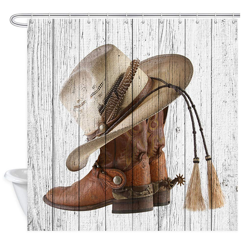 NYMB Western Cowboy Boots Fabric Shower Curtain with Hooks, 3D Digital Printing American Country Farm House Rustic Grey Wooden Barn Door Polyester Bath Curtain, Fabric Bathroom Set Decor, 69X70in - NewNest Australia