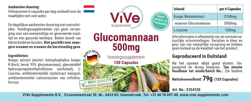 Glucomannan 500mg - 120 vegan capsules made from konjac root extract - natural swelling agent, fiber | Quality from Germany from ViVe Supplements - NewNest Australia
