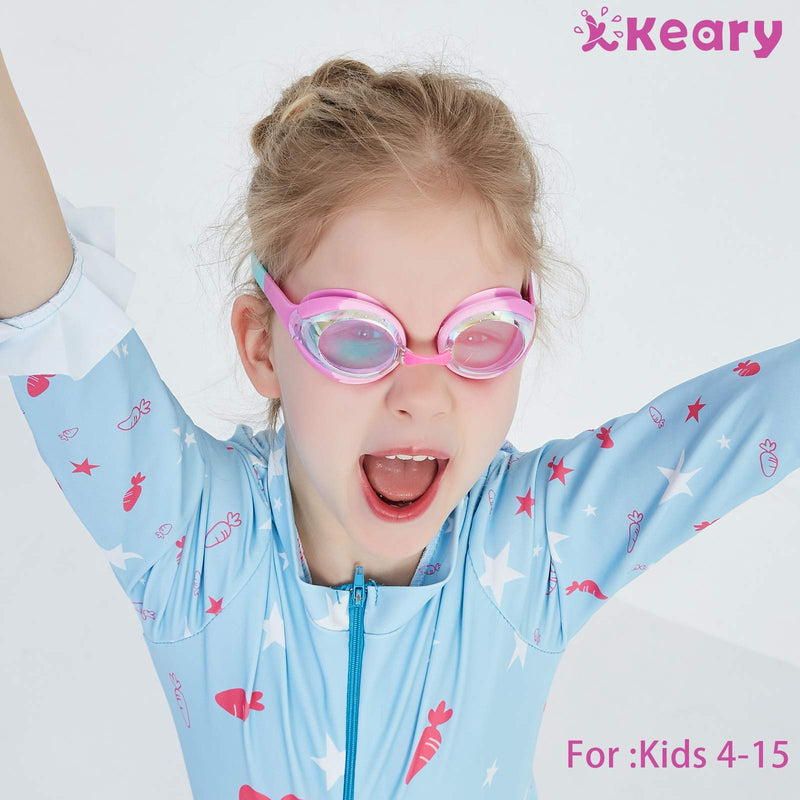Keary 2 Pack Kids Swim Goggles for Toddler Kids Youth(3-9),Anti-Fog Waterproof Anti-UV Clear Vision Water Pool Goggles Mirrored Black & Pink(2 Pack) - NewNest Australia