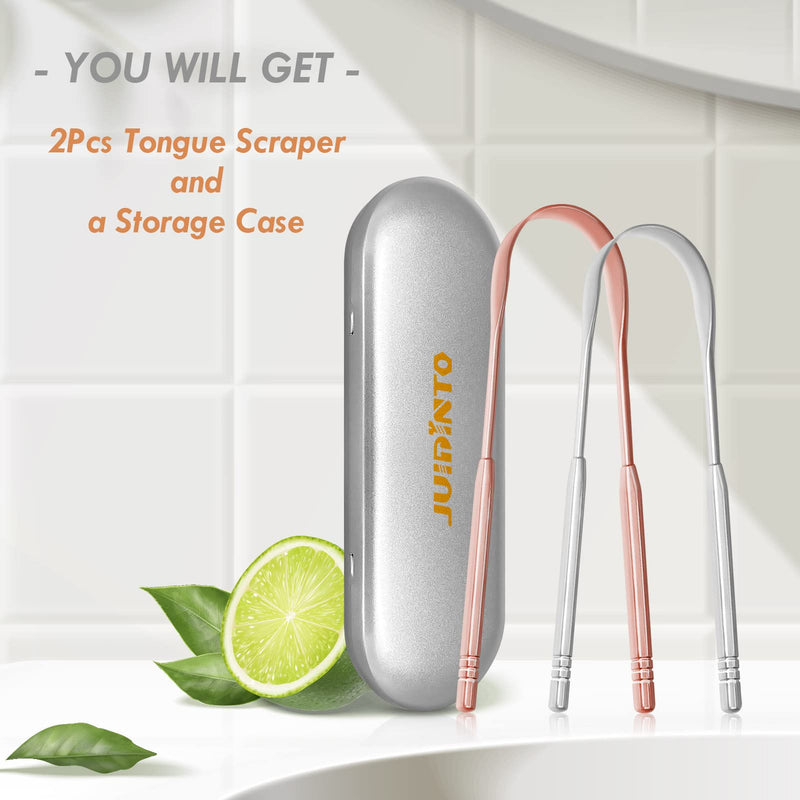 JUIDINTO 2pcs Tongue Scraper Kit, Medical Grade Stainless Steel Tongue Cleaner Set, Cleans the Tongue and Fights Bad Breath, Great for Oral Care, 100% BPA Free Tongue Scrapers for Adults & Kids - NewNest Australia