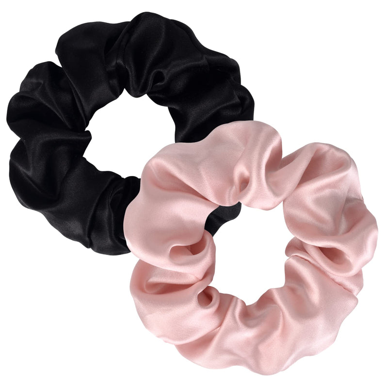 SILKIE x2 Set 100% Pure Mulberry Silk Pink Black Large Oversized Scrunchies Silk Travel Pouch Hair Ties Elastics Hair Care Premium Ponytail Holder No Damage Classic - NewNest Australia