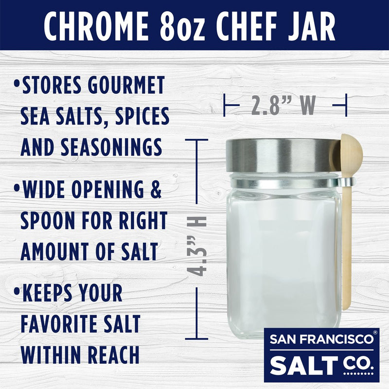 NewNest Australia - 8 oz. Glass Jar with Spoon (Chrome Finish Screw-Top Lid) Empty Chef's Jar 