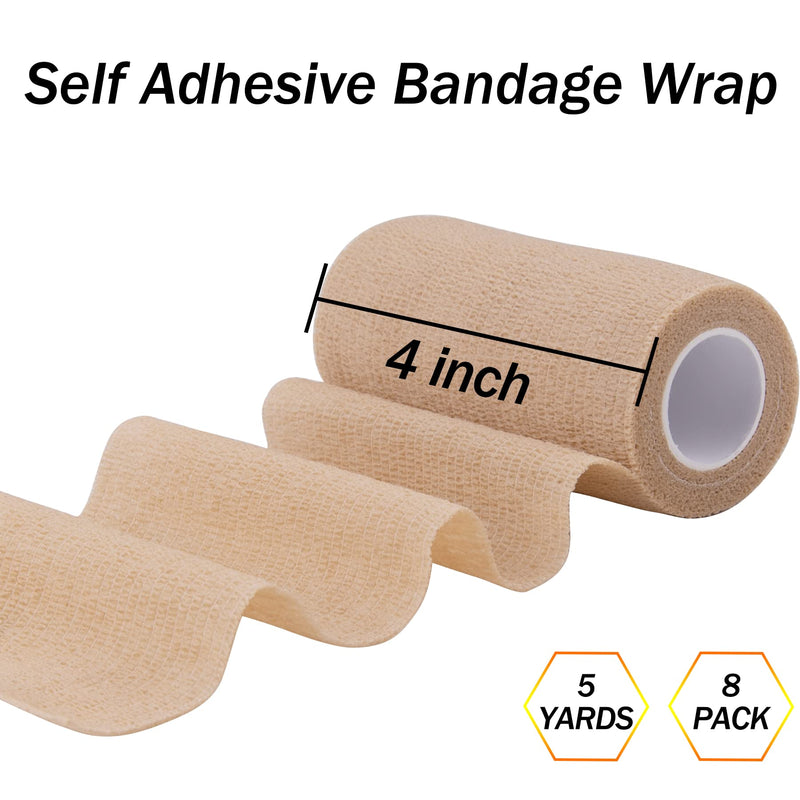 BQTQ 8 Rolls Cohesive Bandage 4 Inch Self Adherent Sport Wrap Tape Stretch Bandage Wrap Athletic Tape for Human and Animals Ankle Sprains Swelling, Beige - NewNest Australia