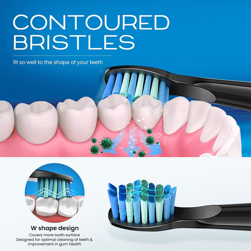 Electric Toothbrush Heads 5pc Compatible with Fairywill D7/D8/FW507/FW508/FW551/917/959/SG-E9 Moderately Soft Bristles Brush Replacement (Black) Black - NewNest Australia