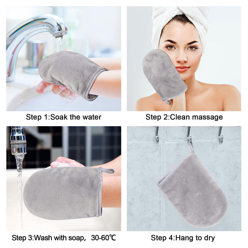 PHOGARY 8 Pcs Microfiber Wash Mitts Flannel Soft Wash Mitt Bath Spa Cloth Reusable Makeup Remover Gloves European Style Wash Cloth 15x21cm (Grey) - NewNest Australia