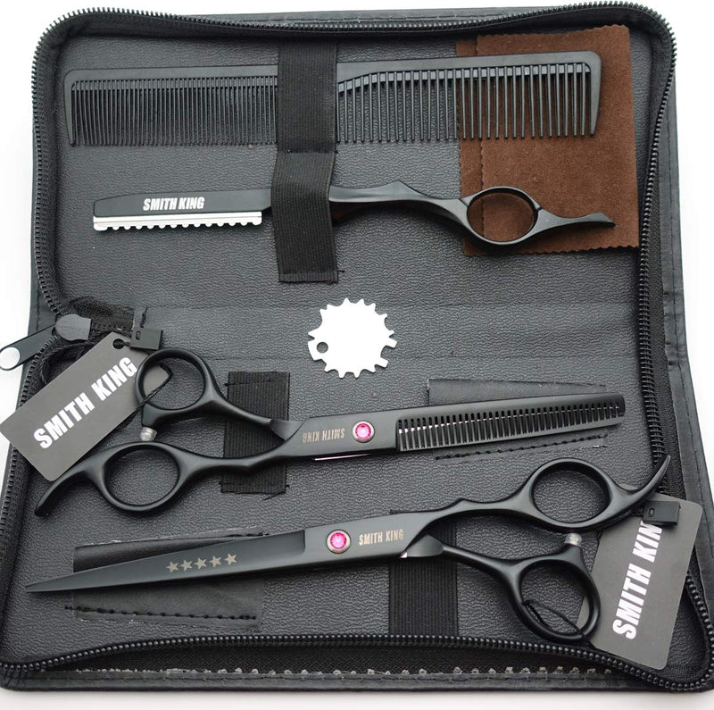 7.0 inch hair scissors set hair cutting scissors & thinning scissors with razor combs in 1 set (black). - NewNest Australia