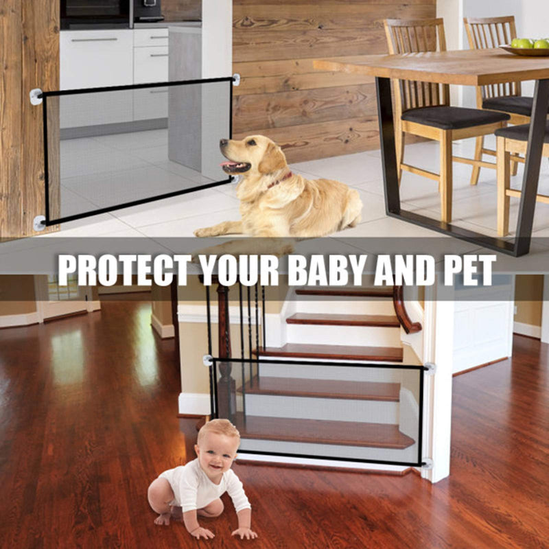 70.9"x28.3" Pet Gate,Baby Gate,Magic Gate Portable Folding mesh gate Safe Guard Isolated ，Indoor and Outdoor Safety Gate Install Anywhere (Black) - NewNest Australia