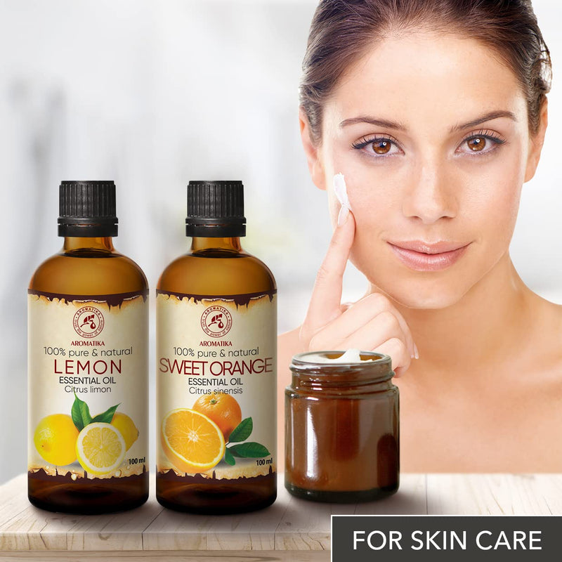 Essential Oils Set - Lemon Oil 100ml & Orange Oil 100ml - 100% Pure & Natural - Best for Aromatherapy & Spa - Perfect for Diffusers, Burners & Humidifiers - Body Care - for Good Sleep & Good Mood - NewNest Australia