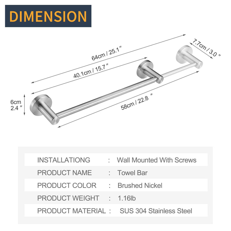 Hoimpro Adjustable 15.2 to 27.8 Inch Single Towel Bar for Bathroom , Expandable SUS304 Stainless Steel Bath Towel Holder, Wall Mount with Screws Towel Bar Rod Hotel Style, Brushed Nickel - NewNest Australia