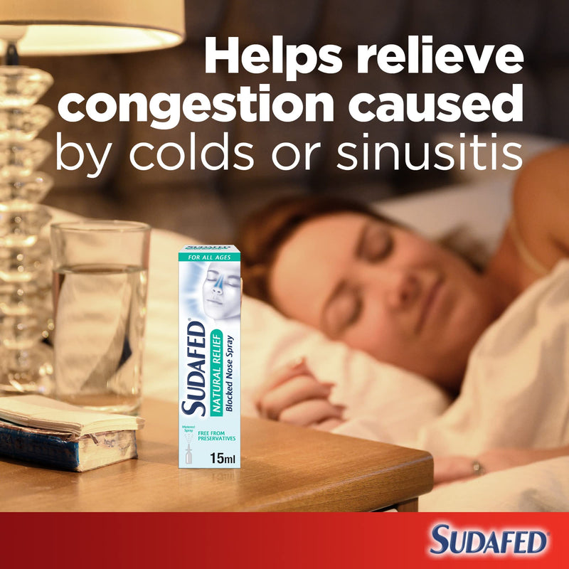 Sudafed Natural Relief Blocked Nose Spray, Cleanses and Hydrates The Nasal Passage, a Natural Congestion Relief from Cold or Sinustis, No Preservatives, 15 ml - NewNest Australia