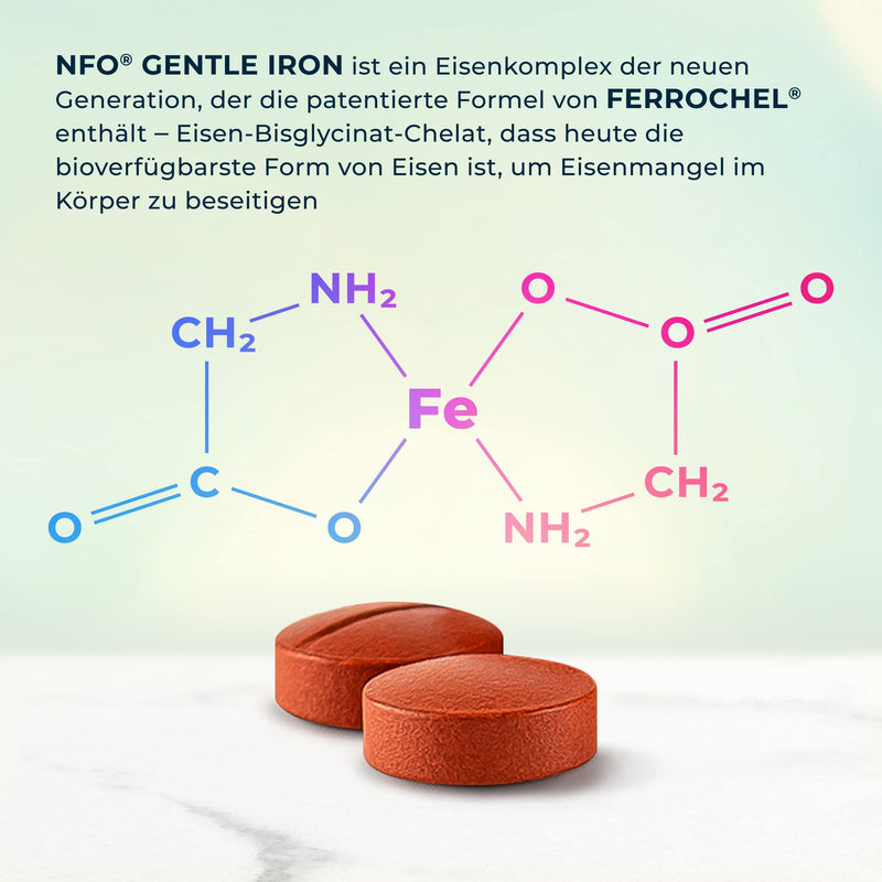 NFO GENTLE IRON [100 tablets] Norwegian natural high-dose iron complex With the patented Ferrochel formula - the most bioavailable form against iron deficiency in 1 capsule More efficient by 90% - NewNest Australia