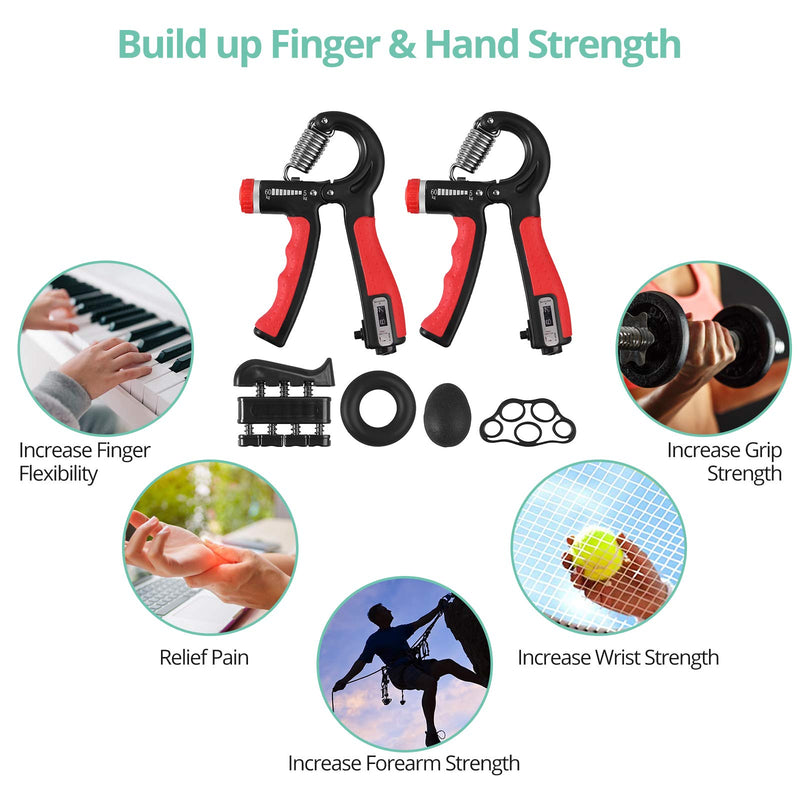 VINTEAM Wrist Strengthener, 6 pcs Hand Grips Strengthener with 5-60KG Adjustable Resistance Forearm Strengthener, Finger Strengthener Stress Ball for Hand Exercise Black-Red - NewNest Australia