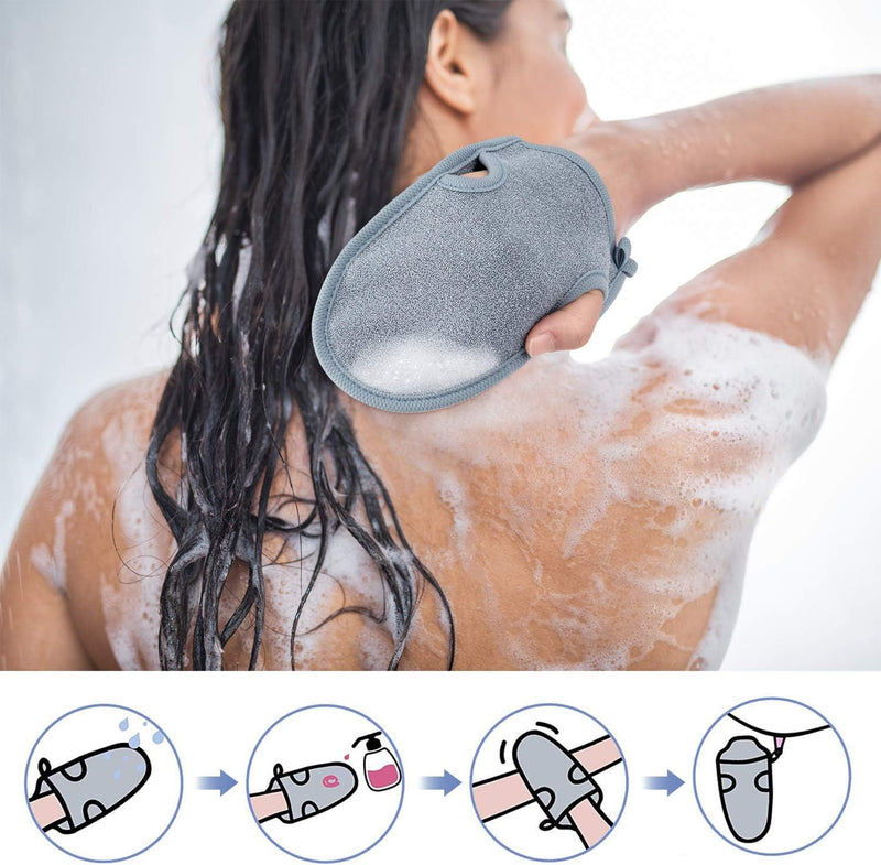 Pack of 2 peeling gloves rough for body, shower sponge body face - peeling for hammam, sauna, shower, body peeling & massage gloves (gray) grey - NewNest Australia