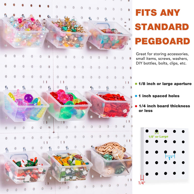 6 Pack Pegboard Clear Bins, Pegboard Bins Hooks, DIY Pegboard Accessories, Workbench Small Bins Fit 1/4 -1/8 Peg Board for Organizing Hardware, Garage Storage, Craft Room, Tool Shed, Hobby Supplies 6 Pack - NewNest Australia