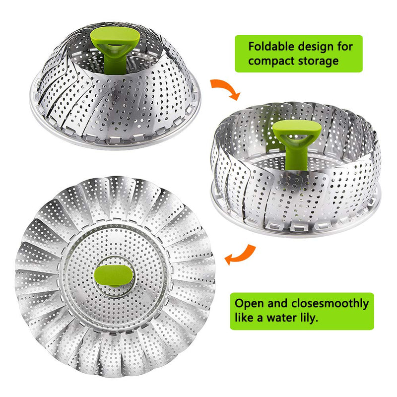 Vegetable Steamer Basket - Stainless Steel Collapsible Steamer Insert for Steaming Veggie Fish Seafood Cooking, Adjustable Sizes to Fit Various Pots (5.1" to 9.2") 5.1" to 9.2" - NewNest Australia