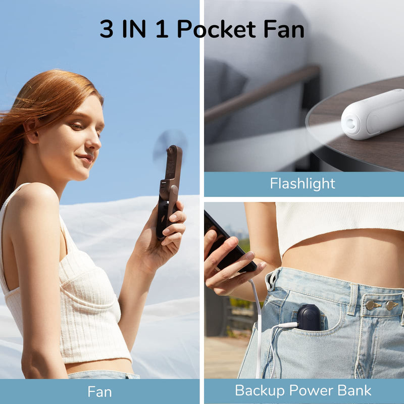 JISULIFE 3 IN 1 Handheld Fan, Mini Hand Fan, Portable Small Pocket Fan, USB Rechargeable Fan [14-21 Working Hours] with Power Bank, Flashlight Feature for Eyelash, Makeup, Outdoor-Dark Blue - NewNest Australia