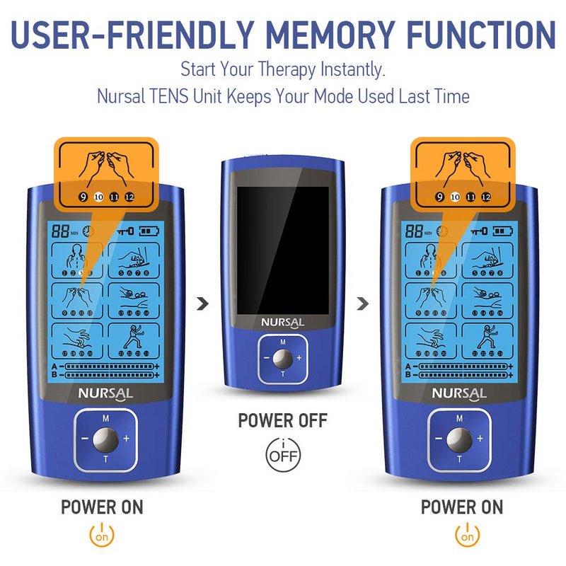 NURSAL 24 Modes Dual Channel TENS EMS Unit Muscle Stimulator for Pain Relief Therapy, Rechargeable TENS Machine Pulse Massager with 12 Pcs Electrode Pads/Continuous Stable Mode/Memory Function - NewNest Australia