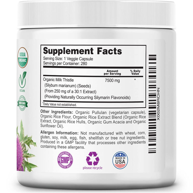 Organic Discounters USDA Organic Milk Thistle Extract Capsules, 280 Count, 7500 mg Strength, Potent 30:1 Extract, USDA Certified Organic, Rich in Silymarin Flavonoids, Vegan, Non-GMO and All-Natural - NewNest Australia