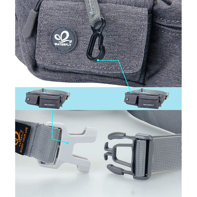 WATERFLY Fanny Pack for Women Men Water Resistant Small Waist Pouch Slim Belt Bag with 4 Pockets for Running Travelling Hiking Walking Lightweight Crossbody Chest Bag Fit All Phones Dark Grey - NewNest Australia