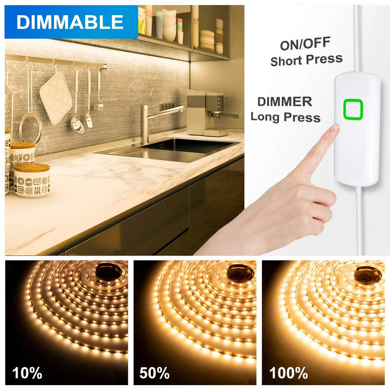 MYPLUS Under Cabinet Led Lighting, 16.4ft LED Strip Lights Kit with Dimmer Control for Kitchen, Cabinet, Shelf, Counter, Bedroom and Décor, Warm White 3000K, 1050LM Warm White/3000k 16.4FT/5M - NewNest Australia