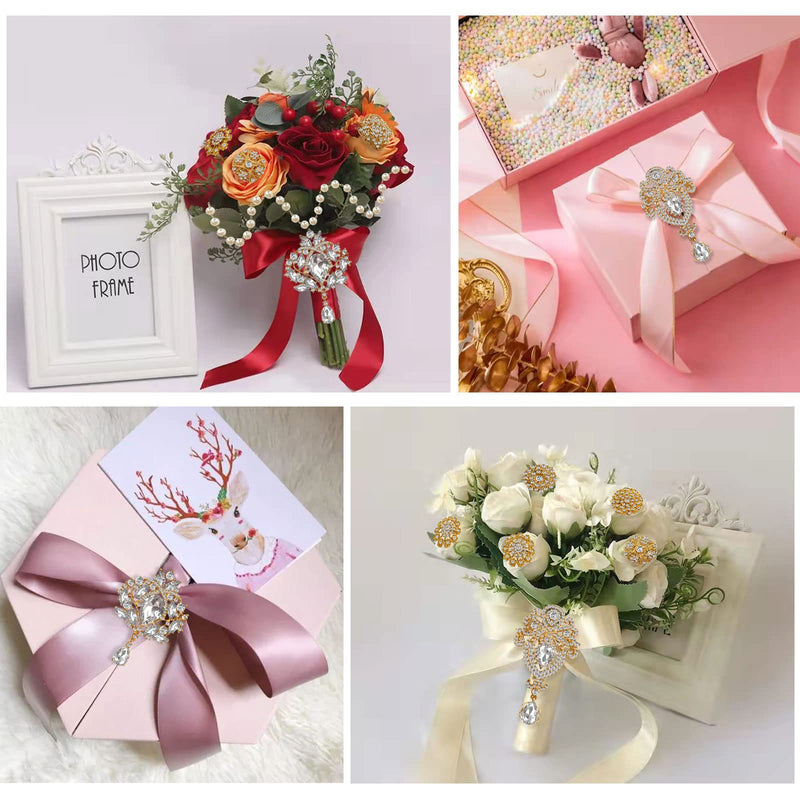 Yhsheen Rhinestone Brooches Crystal Brooch Pins, Pearl Crystal Wedding Bouquet kit Set (Gold-14pcs) Gold-14pcs - NewNest Australia