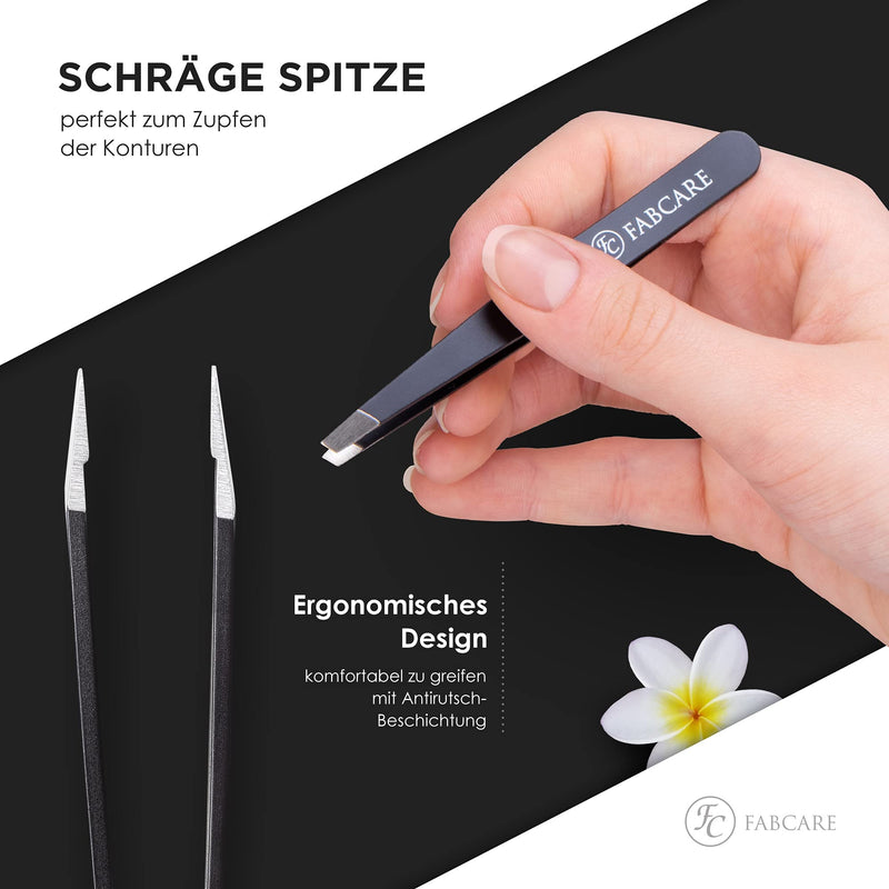 Fabcare Tweezers For Eyebrow Plucking (Slanted) Including Case - Improved Tip - Professional Eyebrow Tweezers With Non-Slip Coating - Plucking Tweezers For Hair Removal - Pointed Tweezers - NewNest Australia