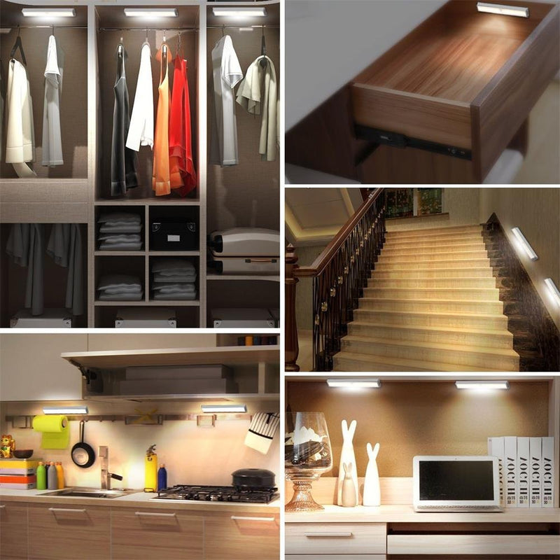Stick-on Anywhere Portable Little Light Wireless LED Under Cabinet Lights 10-LED Motion Sensor Activated Night Light Build in Rechargeable Battery Magnetic Tap Lights for Closet, Cabinet RXWLKJ - NewNest Australia
