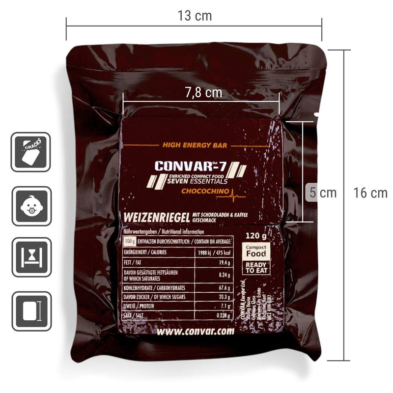 Convar -7 - High Energy Bar Chocochino, Essential In Emergency Package For Crisis Prevention, Emergency Supply, Long-Term Food And Energy Bar - Valuable Ingredients - Compact Packaging - 120 G - NewNest Australia