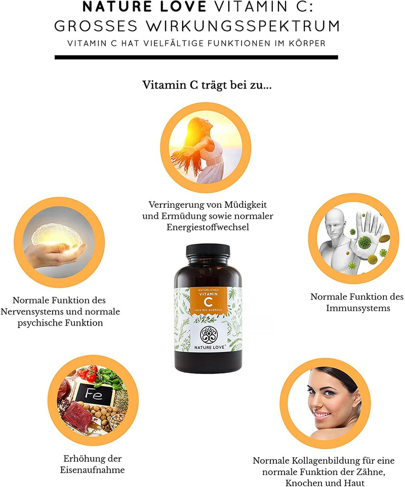 Natural Vitamin C In Organic Quality 180 Capsules, 3 Months' Supply Made From Organic Acerola Extract, Rich In Bioflavonoids And Highly Bioavailable. Laboratory Tested, Vegan And Made In Germany. - NewNest Australia