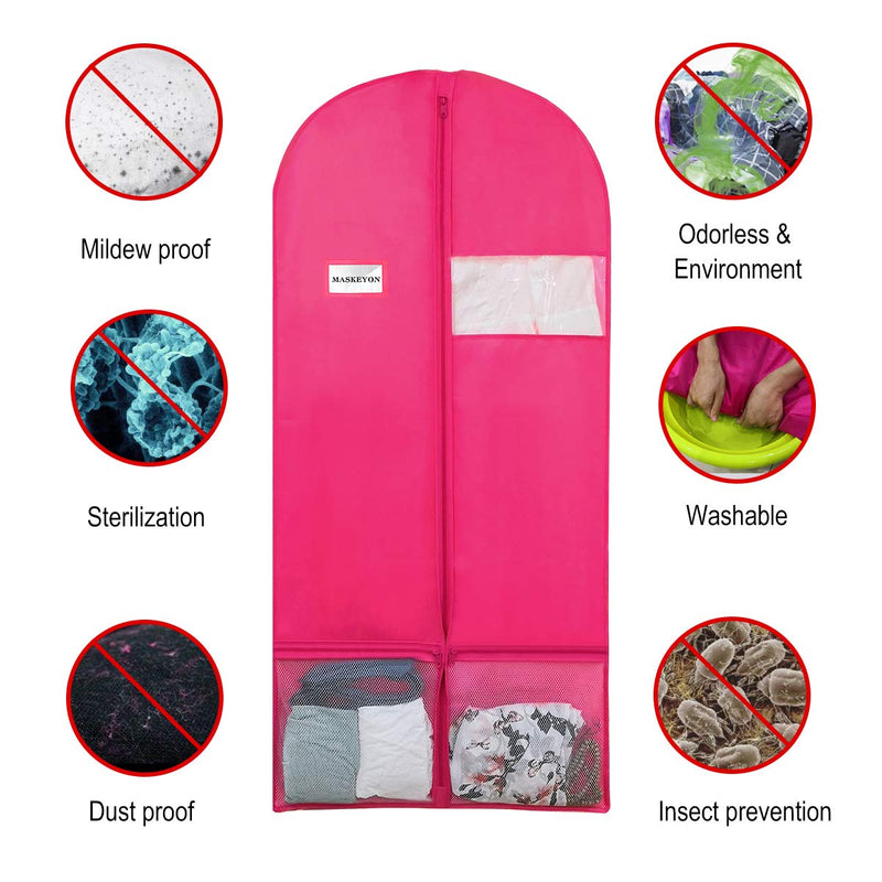 NewNest Australia - MASKEYON 51" Garment Bags with Zipper Pocket for Dance Costume,Wedding Gown,Suit,Garment Bags for Travel and Storage(Pack of 2, Pink) 23 x 51 Inch - 2 Pack 