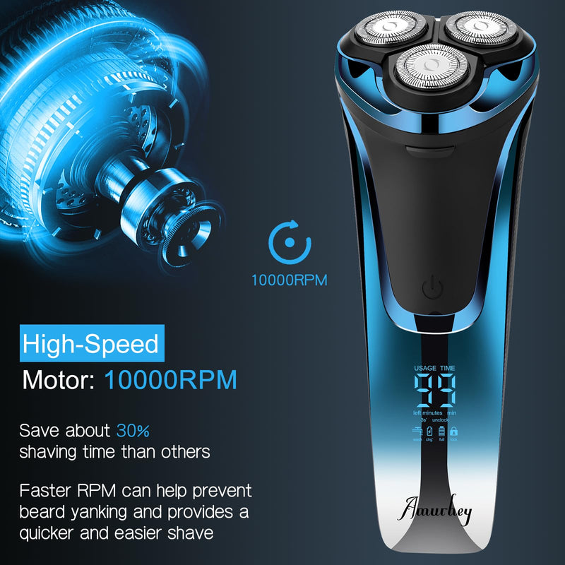 Men'S Electric Razor With 3 Replacement Heads, Wet And Dry Shaver, Electric Shaver With Pop-Up Trimmer, 99 Minutes Running Time, Beard Trimmer, Led Display, Travel Case - NewNest Australia
