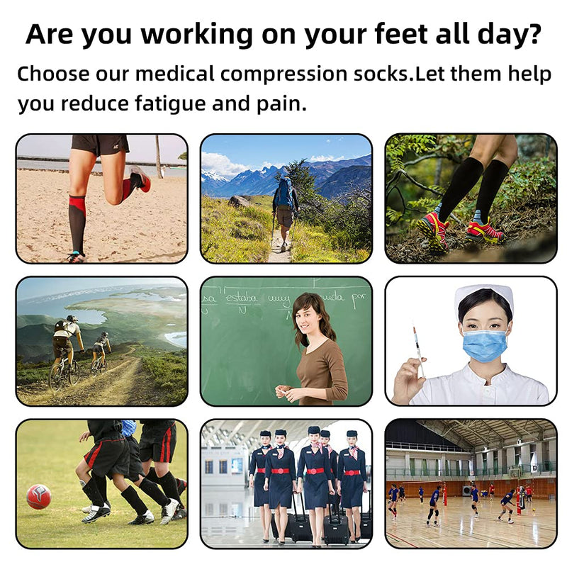 Compression Socks for Women and Men, 7 Pairs Medical Compression Stockings 15-20 mmHg Support Socks for Athletic, Varicose Veins, Running, Cycling, Hiking, Flight, Travel, Nursing, Pregnancy Black S-M - NewNest Australia