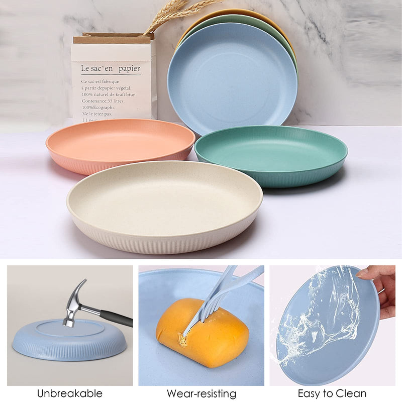 6pcs Unbreakable Dinner Plates Set, Plastic Plates Deep Camping Plates Set, 9 Inch Picnic Plates for Salad, Pasta, Party, Home, Office, Microwave and Dishwasher Safe 6pcs - NewNest Australia