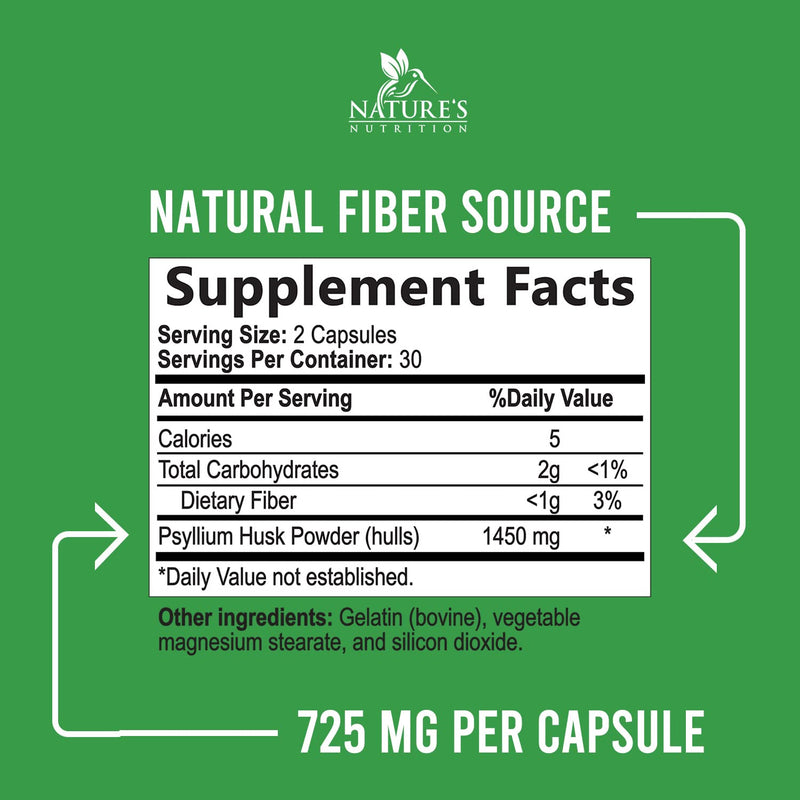 Psyllium Husk Capsules 1450mg - Premium Natural Soluble Fiber Supplement - Psyllium Fiber Helps Support Digestion & Regularity - 60 Capsules 60 Count (Pack of 1) - NewNest Australia