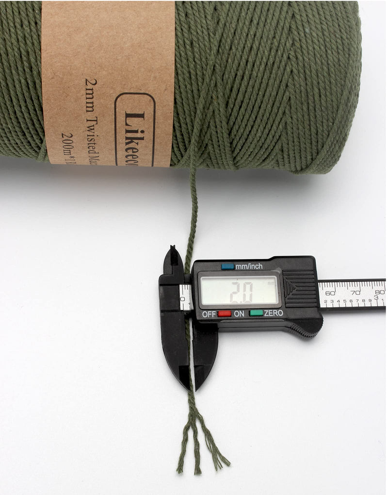 Macrame Cord,2mm x 219yard Cotton Twine String Cord,Natural White Cotton Rope Craft String for DIY Knitting Plant Hangers Christmas Wedding Décor ArmyGreen 2mm*219yards - NewNest Australia