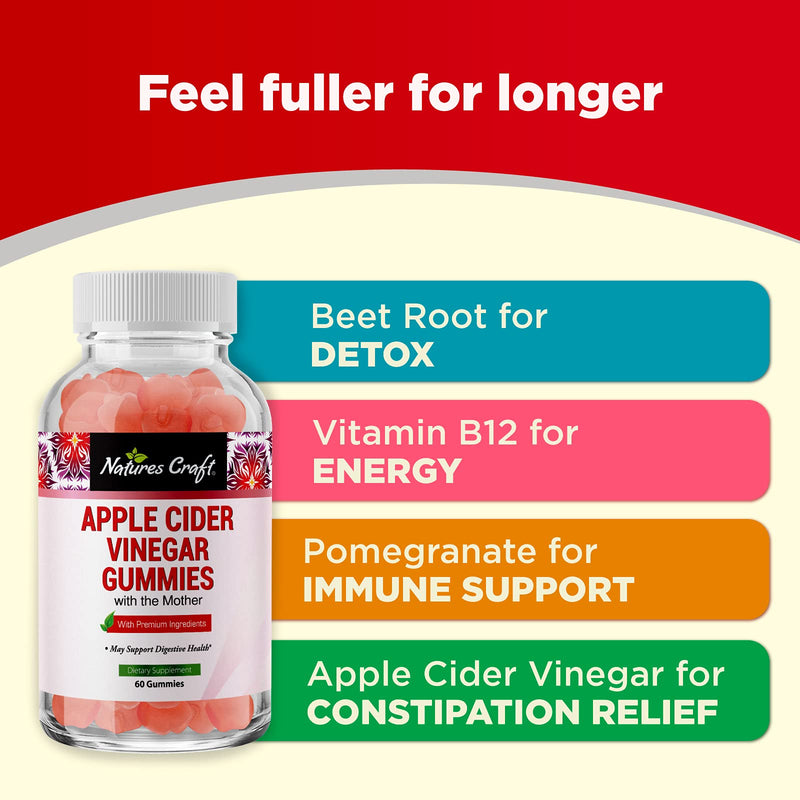 ACV Apple Cider Vinegar Gummies - Natural Energy Supplement ACV Gummy with Mother for Body Cleanse Immune Support and Gut Health - Apple Cider Vinegar with The Mother - NewNest Australia