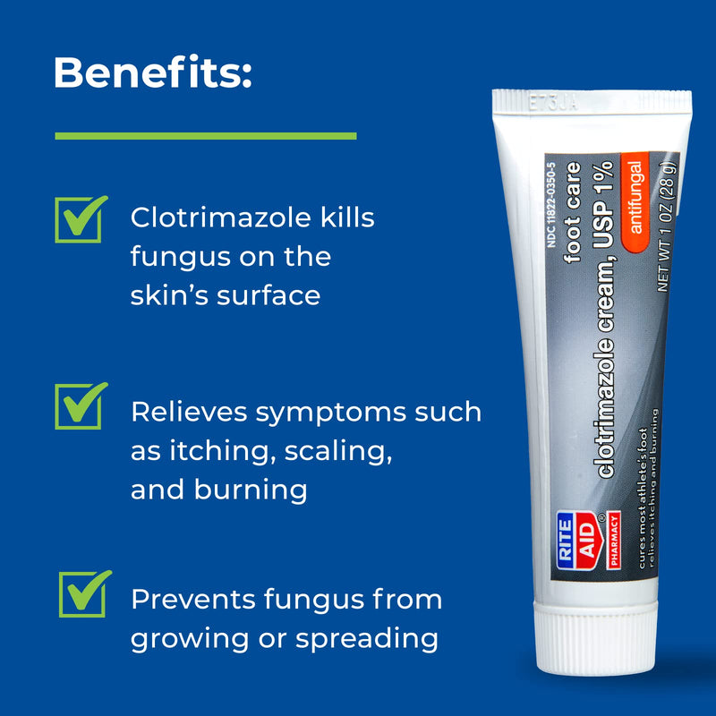 Rite Aid Clotrimazole Anti-fungal Cream, 1% - 1 oz | Treats Athlete's Foot | Jock Itch Cream | Ringworm Cream - NewNest Australia