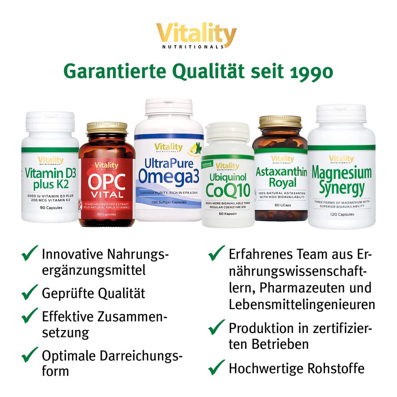 VitaminExpress Vitamin D3 K2 high dose, D 5000 IU + K2 200 mcg Premium All Trans MK7 I 90 mini capsules I high bioavailability, free of additives I immune system I Vitality Nutritionals - NewNest Australia