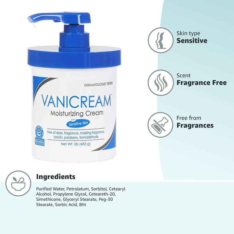 Vanicream Moisturizing Skin Cream with Pump Dispenser - 16 fl oz (1 lb) - Moisturizer Formulated Without Common Irritants for Those with Sensitive Skin Fragrance Free 16 Ounce with Pump - NewNest Australia