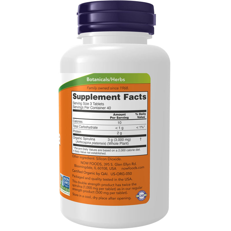 NOW Supplements, Certified Organic, Spirulina 1000 mg (Double Strength), Rich in Beta-Carotene (Vitamin A) and B-12 with naturally occurring GLA , 120 Tablets - NewNest Australia