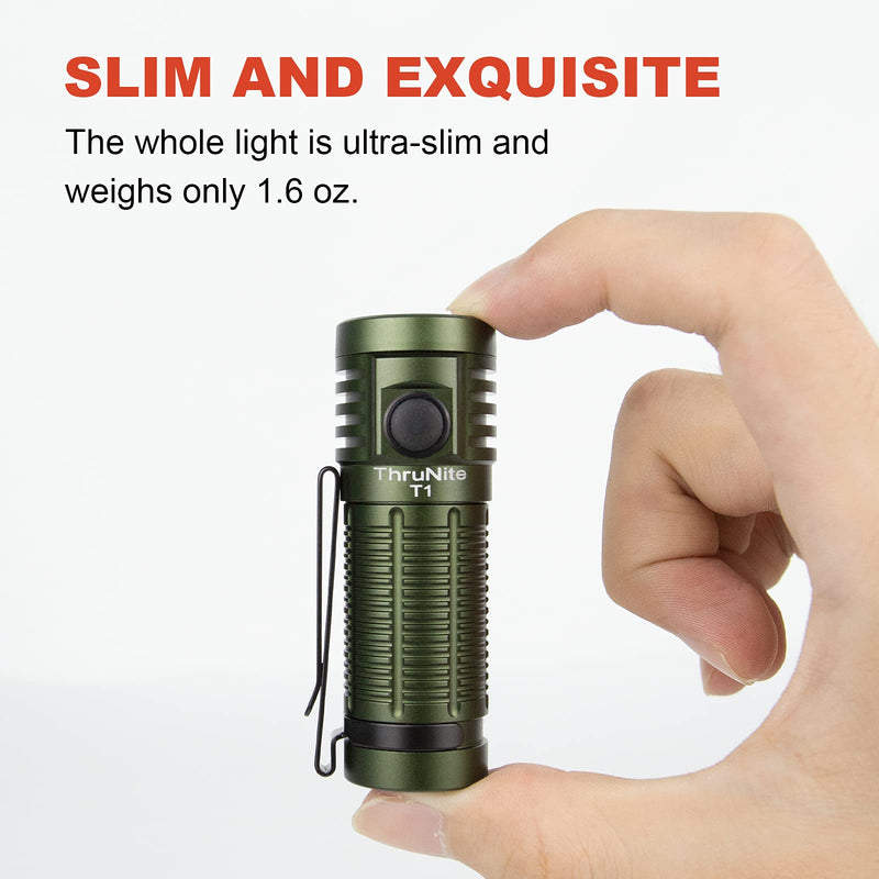 ThruNite T1 EDC Flashlight USB Rechargeable Mini LED Pocket Light with Magnetic Tailcap, Cool White Dark Green-CW - NewNest Australia