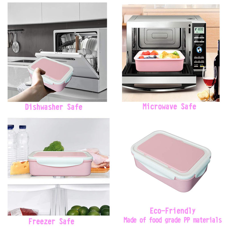 NewNest Australia - UPTRUST Bento Lunch container For Kids, Bento adult box With 3 Compartment. Leak-proof, Microwave safe, Dishwasher Safe, Freezer Safe,Meal Fruit Snack Packing Box(Spoon&Fork included,Pink-White) Pink-White 