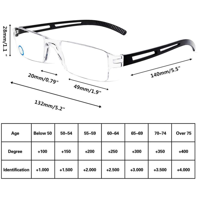 MMOWW 4 Pack Rimless Reading Glasses for Men and Women with Clear Rectangular Blue Light Blocking Glasses (4 Black, 2.0) 4 Black 2.0 x - NewNest Australia