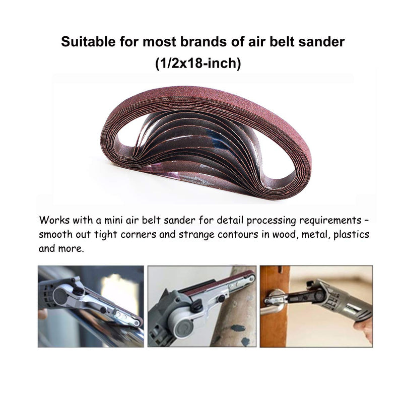 Aiyard 1/2 x 18-Inch Aluminum Oxide Sanding Belts, 40/60/80/120/180/240 Assorted Grits Abrasive File Belts for Air Belt Sander, 24-Pack 1/2x18 inch - NewNest Australia