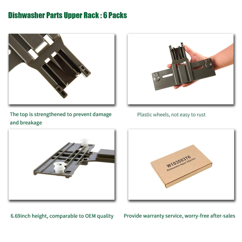 UPGRADED W10350376(2) W10195840(2) W10195839(2) Dishwasher part (6 Packs),W/ 0.9 In Diameter Wheel, Dishwasher Parts Upper Rack for Kitchenaid Whirlpool Maytag Kenmore W10350374 W10195840 - NewNest Australia